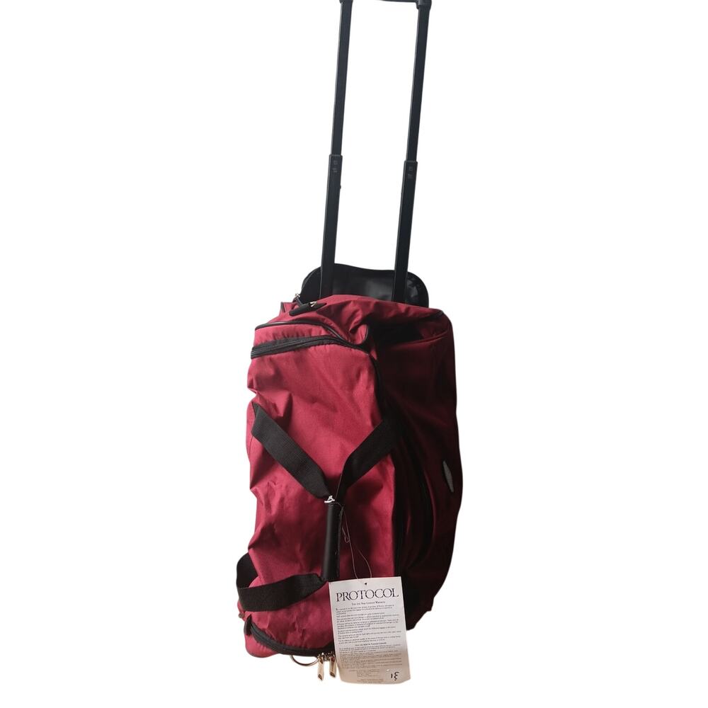 NWT Protocol Red Canvas Duffle Bag 2-Wheels Telescope Handle Removable Strap